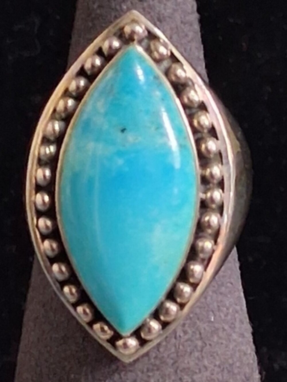 Sally C Treasures Sterling Silver Turquoise Marquise Statement Ring